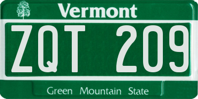 VT license plate ZQT209