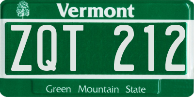 VT license plate ZQT212