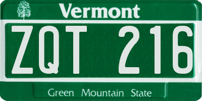 VT license plate ZQT216