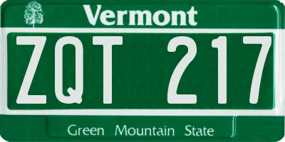 VT license plate ZQT217