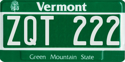 VT license plate ZQT222