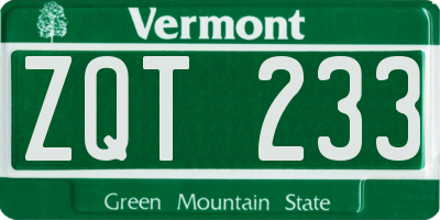 VT license plate ZQT233