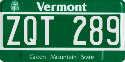 VT license plate ZQT289