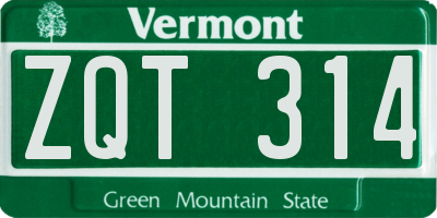 VT license plate ZQT314