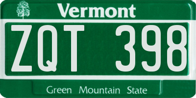 VT license plate ZQT398