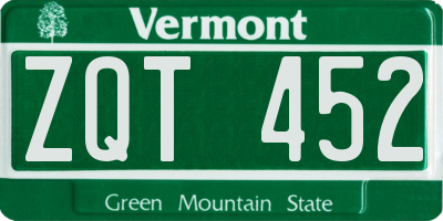 VT license plate ZQT452