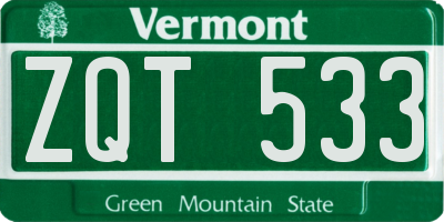 VT license plate ZQT533