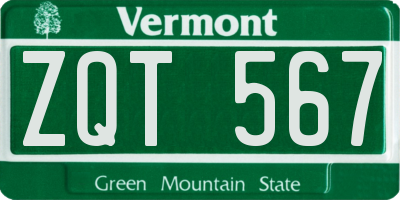 VT license plate ZQT567