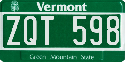 VT license plate ZQT598