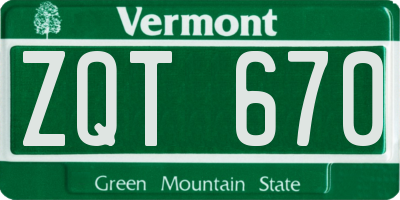 VT license plate ZQT670