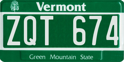VT license plate ZQT674