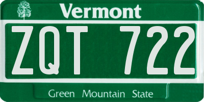 VT license plate ZQT722