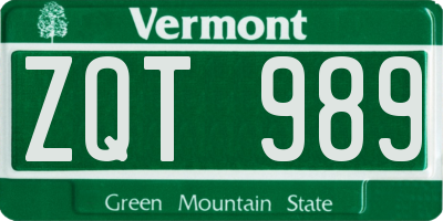 VT license plate ZQT989