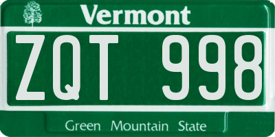 VT license plate ZQT998