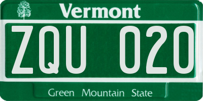 VT license plate ZQU020