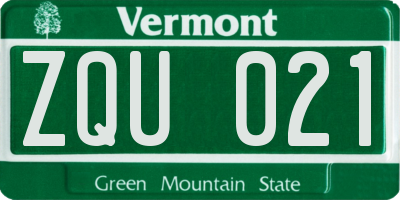 VT license plate ZQU021