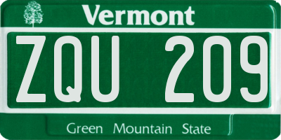 VT license plate ZQU209