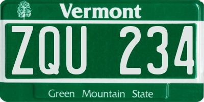 VT license plate ZQU234