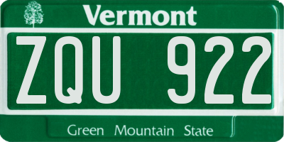 VT license plate ZQU922