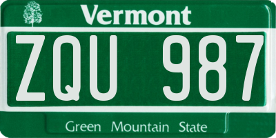 VT license plate ZQU987