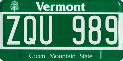 VT license plate ZQU989