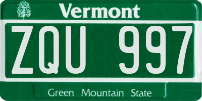 VT license plate ZQU997