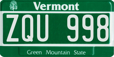 VT license plate ZQU998