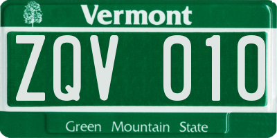 VT license plate ZQV010