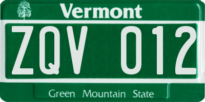 VT license plate ZQV012