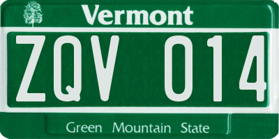 VT license plate ZQV014