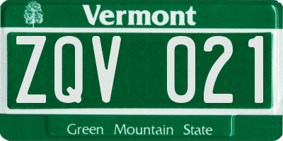 VT license plate ZQV021