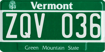 VT license plate ZQV036