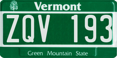 VT license plate ZQV193