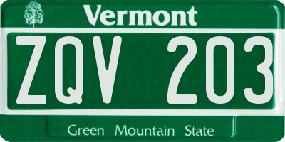 VT license plate ZQV203