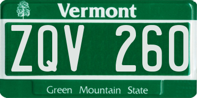 VT license plate ZQV260