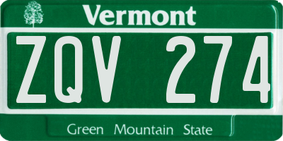 VT license plate ZQV274