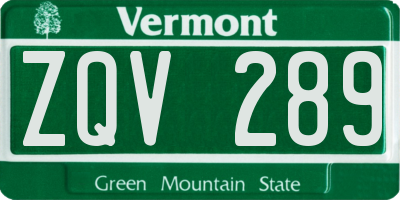 VT license plate ZQV289