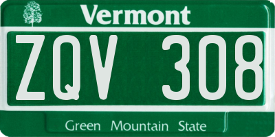 VT license plate ZQV308