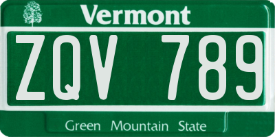 VT license plate ZQV789