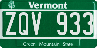 VT license plate ZQV933