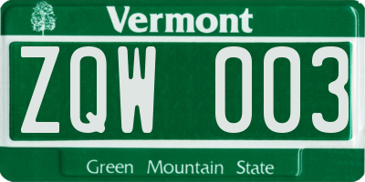 VT license plate ZQW003