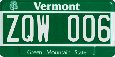 VT license plate ZQW006