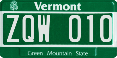 VT license plate ZQW010
