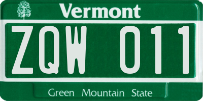 VT license plate ZQW011