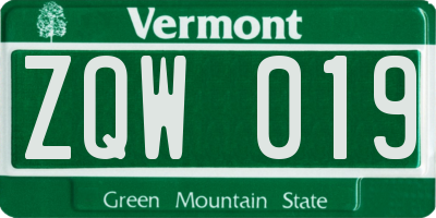 VT license plate ZQW019