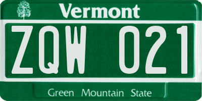 VT license plate ZQW021
