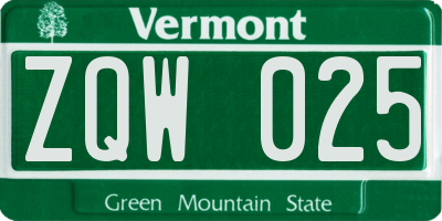 VT license plate ZQW025