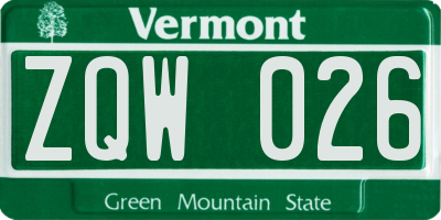 VT license plate ZQW026
