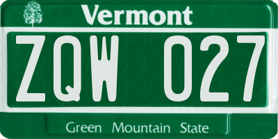VT license plate ZQW027
