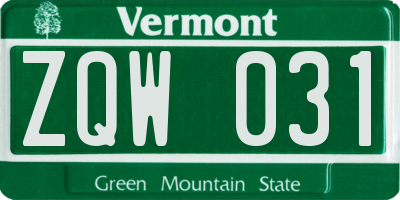 VT license plate ZQW031
